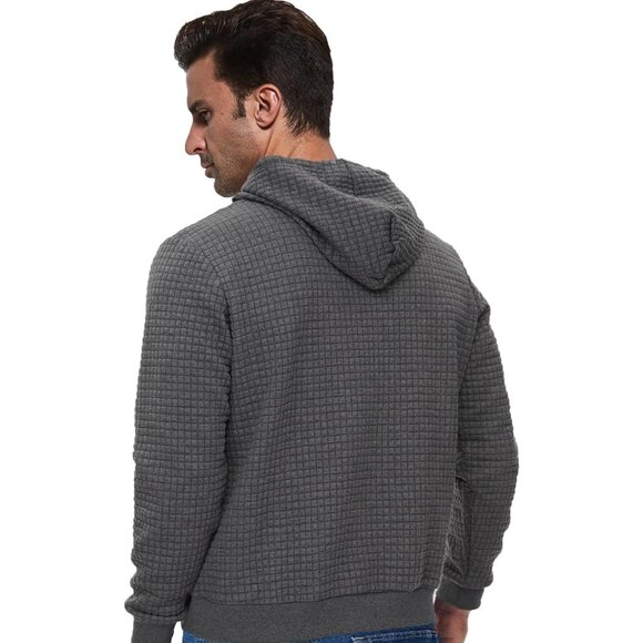 Men's Dark Grey Pullover Hoodies Long Sleeve Draw String Hooded Sweat Shirt - Picture 2 of 6